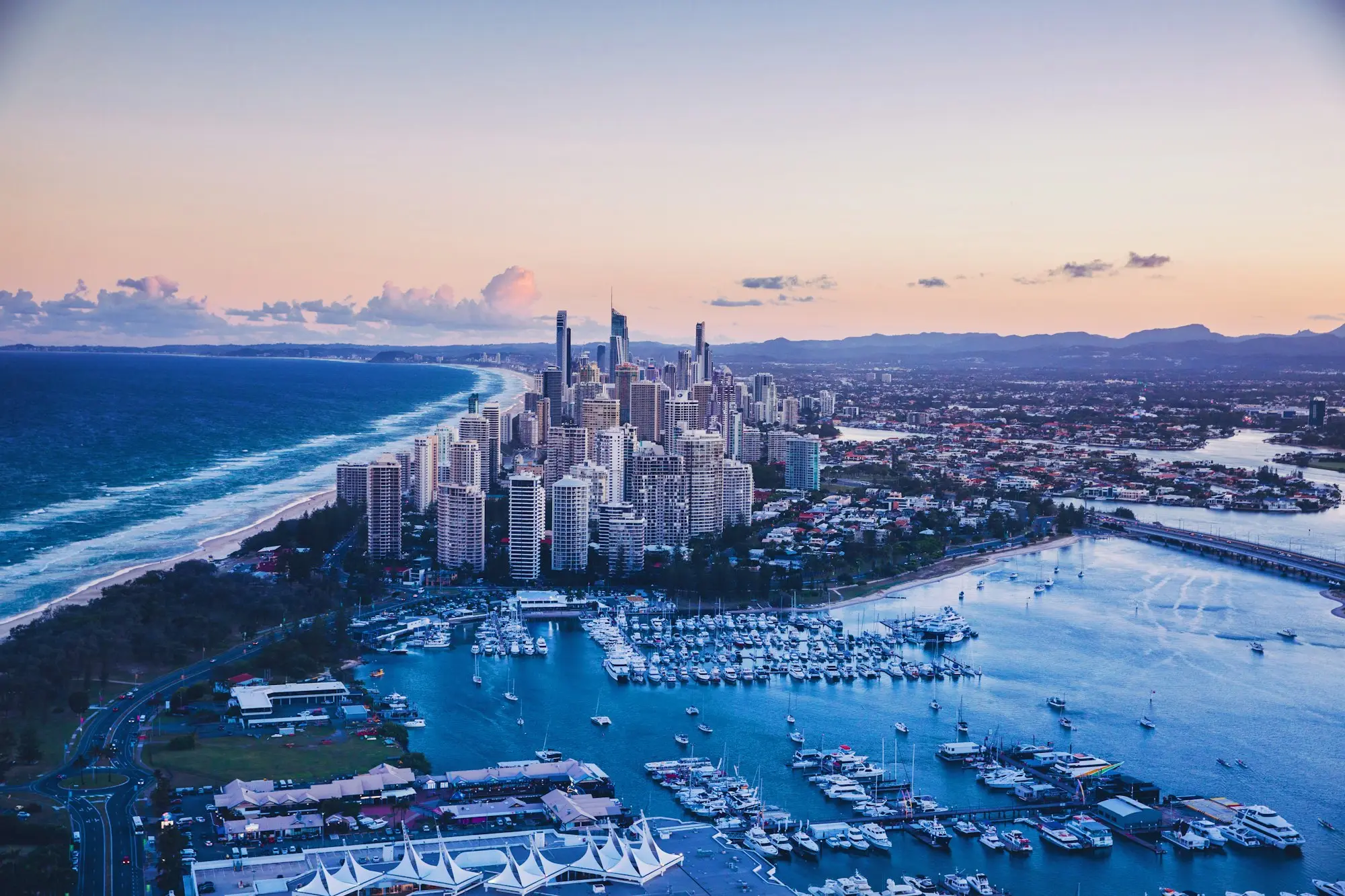 Gold Coast skyline from Surfers Paradise along the beach