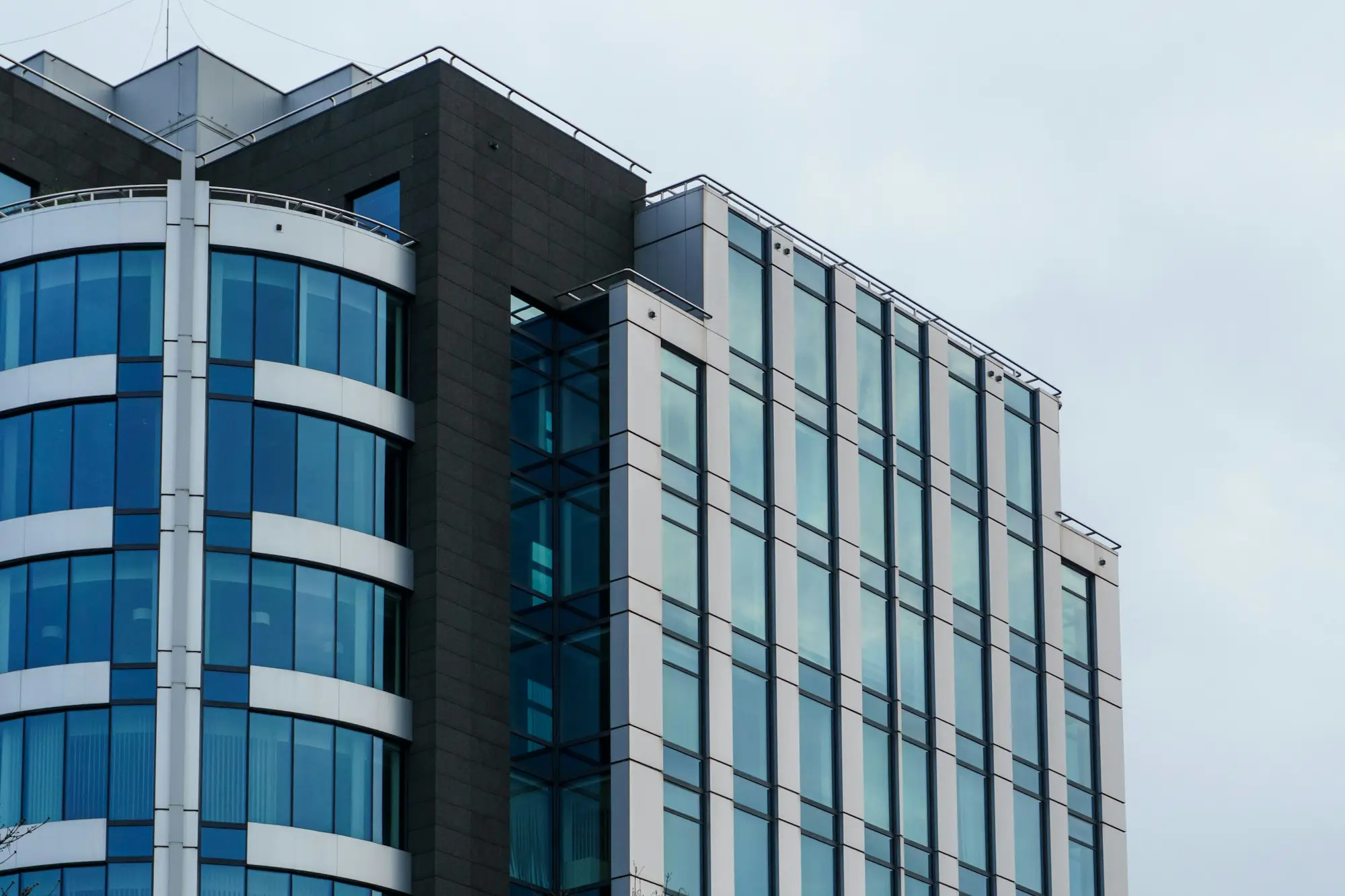 Glass-fronted office tower in a capital city business district