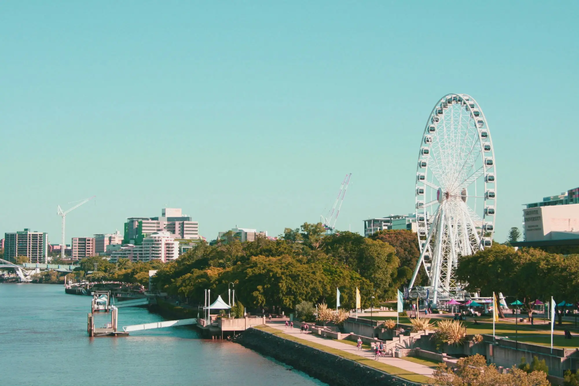 Brisbane riverside precinct with the Wheel of Brisbane and city buildings