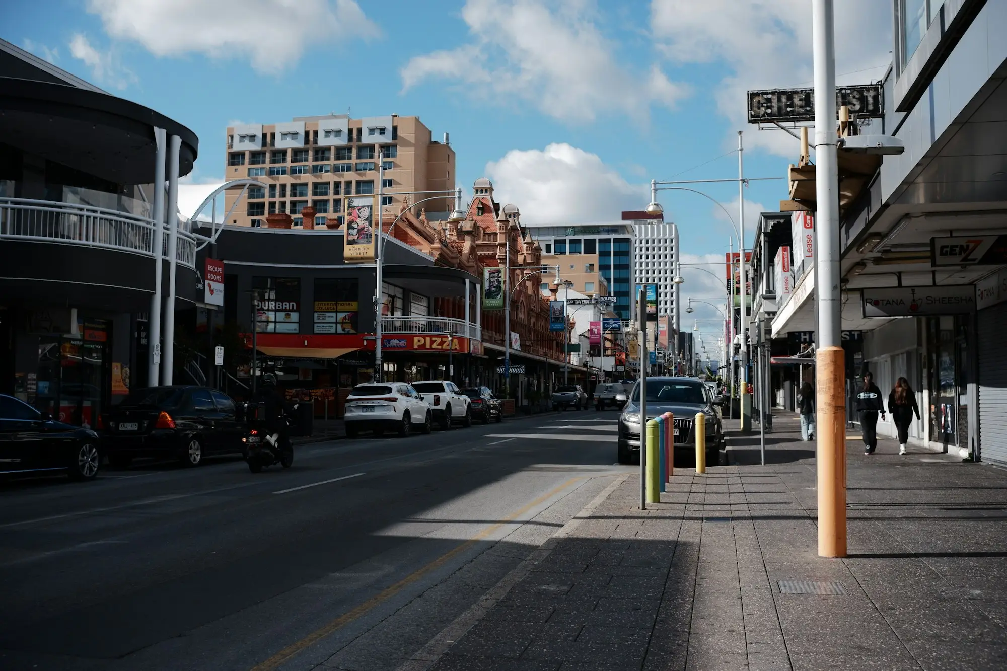 Shopfronts and footpath on an Adelaide city street